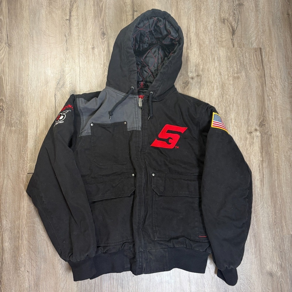 Snap-On Tools 95th Anniversary Hooded Zip Up Canvas Work Jacket M Black Quilted